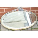 1930's Oval Wall Mirror with floral relief decoration, diameter at largest 64cm