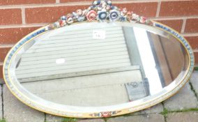 1930's Oval Wall Mirror with floral relief decoration, diameter at largest 64cm
