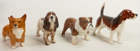 Four Small Beswick Dogs to include Bulldog, Hound, Spaniel & Corgi(4)