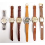 6 x vintage gents watches including; Tunis Datomatic chronograph, Montine Automatic, Maruxa