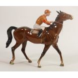 Beswick Jockey on Walking Horse 1037, jockey in orange & red stripes colourway, No12 detail noted on