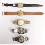 Five Tissot gents vintage wrist watches, five round dial watches in ticking order. oblong dial watch