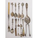 A collection of British and Continental Silver cutlery including spoons, tongues etc, 168g.