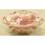 Large Pink & White Earthen Ware Soup Tureen