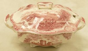 Large Pink & White Earthen Ware Soup Tureen