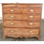 Early 19th Century Inlaid Chest of Drawers, rear leg detached with signs of dead woodworm