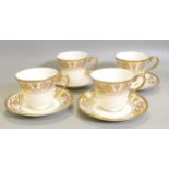 De Lamerie Fine Bone China heavily gilded Renaissance patterned Cups & Saucers X4, specially made