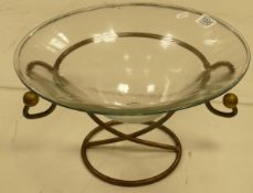 Large Wrought Iron & Glass Ornamental Bowl, diameter 39.5cm