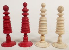 Antique Hand Turned & Coloured Bone Chess set, height of largest 8cm