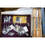 A mixed collection of of cased cutlery, coasters & similar