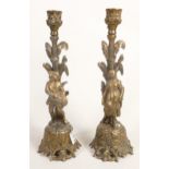 Two Antique Brass Candlesticks, height 27cm(2)