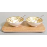 De Lamerie Empress Pattern Dip Bowl Gift Set in Impressive Leather Box, silver spoon