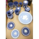 A collection of Wedgwood Royal Blue & similar patterned items to include, lidded pots, small pots,