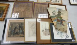A large collection of framed maps, prints watercolours & similar(8)
