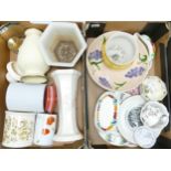 A mixed collection of items to include pottery vases bowls, storage jars , plates etc (2 trays)