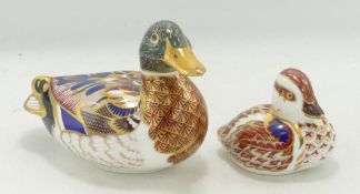 Royal Crown Derby Mallard & Chick Paperweight , gold stopper (2)