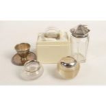 A collection of Silver items including solid serviette ring, small bowl, 96.8g and three silver