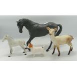 Beswick damaged figures including Black Beauty, Grey Foal, Jack Russell terrier & Doe(4)