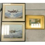 Two Raf Theme Prints together with Framed F L Clewes Watercolour, largest 42. 5cm x 52.5cm(3)