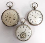 3 x hallmarked silver cased gents pocket watches, all in reasonable order. All balances appear to