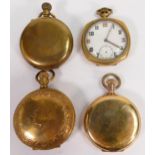 Four gents original gold plated / gilt metal pocket watches. All sold as not working, so for