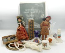 A mixed collection of items to include Bedford TA shop manual, vintage dolls, toilet pulls, ladies