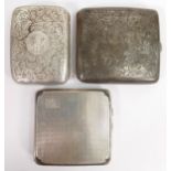 Three hallmarked silver cigarette cases in poor to average condition, and one late silver case,
