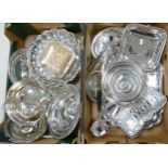 A collection of silver plated items to include footed tureen, serving dishes, toast rack, hot