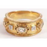 Silver gilt, diamond & aquamarine dress ring, size R/S, stamped .925, and weighing 6.2g. Marked