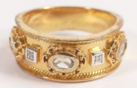 Silver gilt, diamond & aquamarine dress ring, size R/S, stamped .925, and weighing 6.2g. Marked
