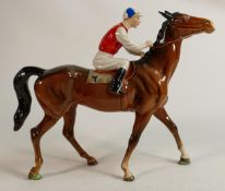 Beswick Jockey on Walking Horse 1037, jockey in white, red & blue colourway, No7 detail noted on