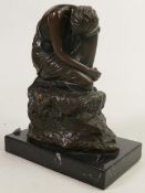 Bronze Kneeling Classical Lady Figure on Marble Base, height 16cm