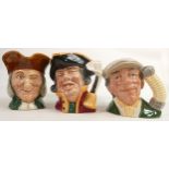 Royal Doulton Large Character Jugs Town Crier D6530, Vicar of Bray & The Busker D6775(3)