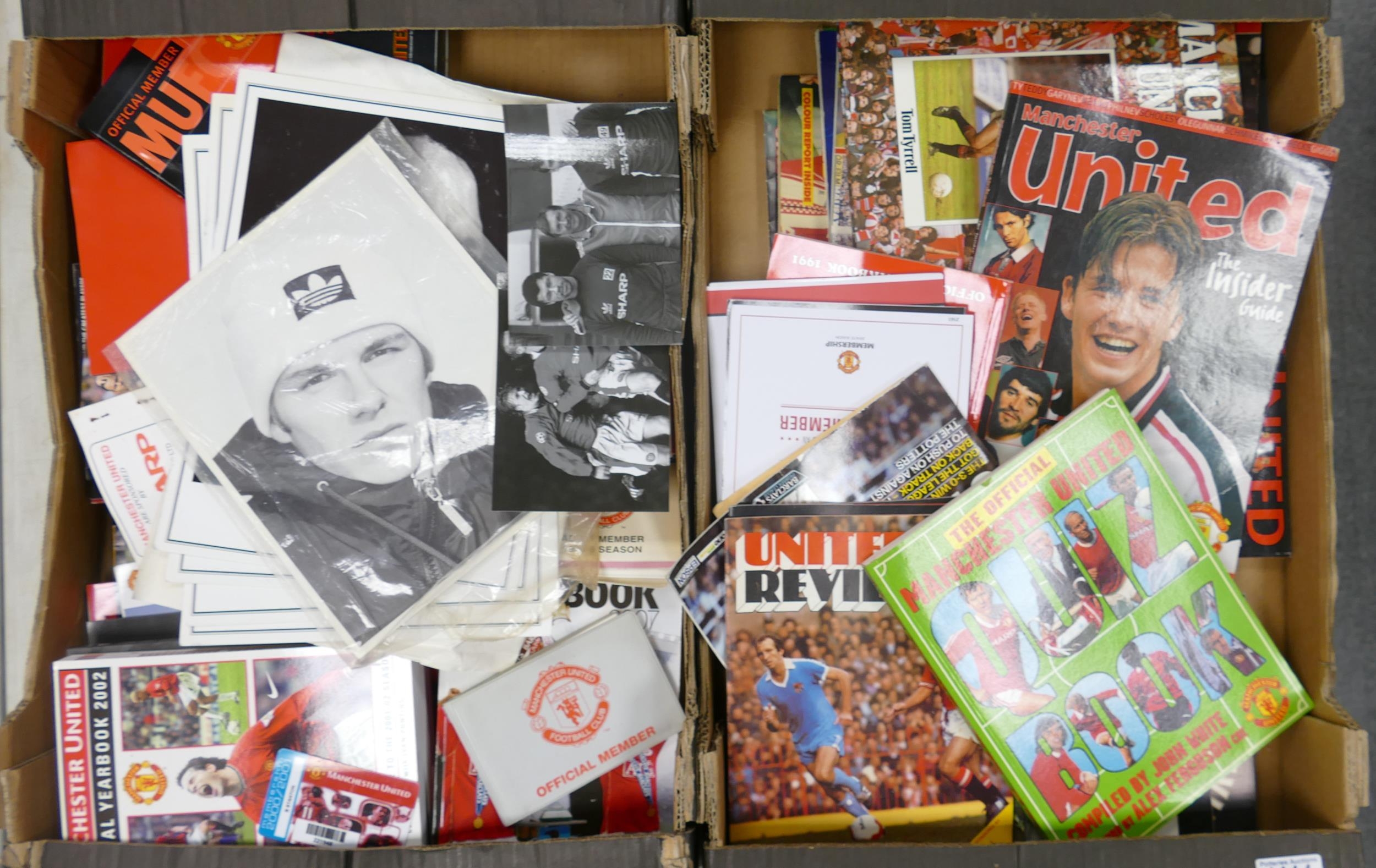 A large collection of Manchester United Football Club items including Official Members Ticket Books,