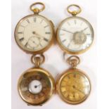 Four gents original gold plated / gilt metal pocket watches. All sold as not working, so for