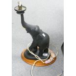 African Carved Wood Elephant Theme Table lamp, height 43cm
