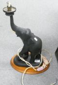 African Carved Wood Elephant Theme Table lamp, height 43cm