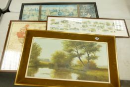 Large Framed Oil on canvas together with similar framed prints (4)