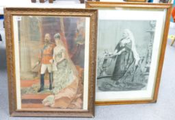 Two Framed Prints Edward VII & Queen Alexandra plus Queen Victoria Diamond Jubilee in Maple Frame(2)
