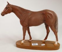 Beswick Matt Brown Large Racehorse on wooden plinth 1564