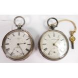 2 x hallmarked silver cased gents pocket watches, a Waltham and a Dent. Both in ticking order, the