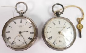2 x hallmarked silver cased gents pocket watches, a Waltham and a Dent. Both in ticking order, the