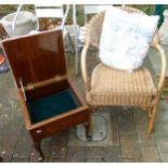 Wicker Armchair & upholstered wooden storage box (2)