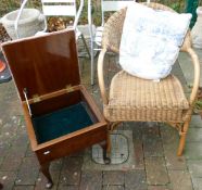 Wicker Armchair & upholstered wooden storage box (2)