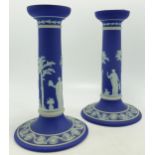 Wedgwood Dip Blue Pair of Candlesticks, height 20cm(2)