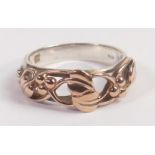 Clogau .925 sterling silver ring with gold decoration, size O.