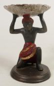 Modern Bergman Style Cast Metal Figure of slave holding large serving shell, height 11cm