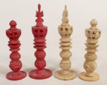 19th Century Bone Hand Turned & Coloured set, height of king 7cm