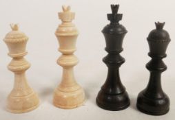 Antique Hand Turned & Coloured Bone Chess set, height of largest 6.3cm