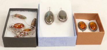 A collection of silver mounted necklaces, earrings & similar